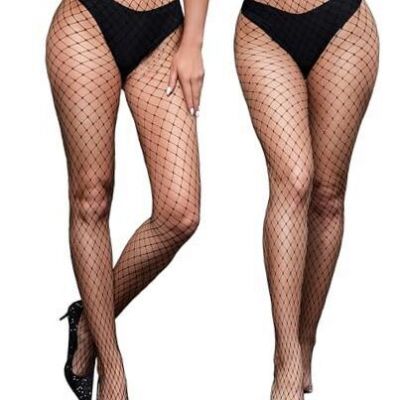 2 Pairs Womens Fishnet Stockings High Waist Tights Fishnets One Size Black 2zd